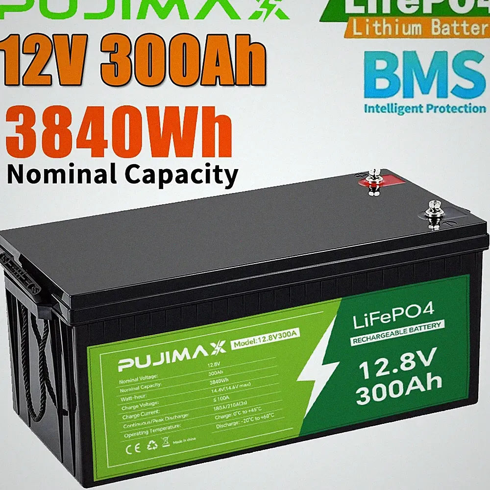 12V 300AH LiFePO4 Lithium Battery 3840Wh Deep Cycle BMS for Solar RV Off-grid