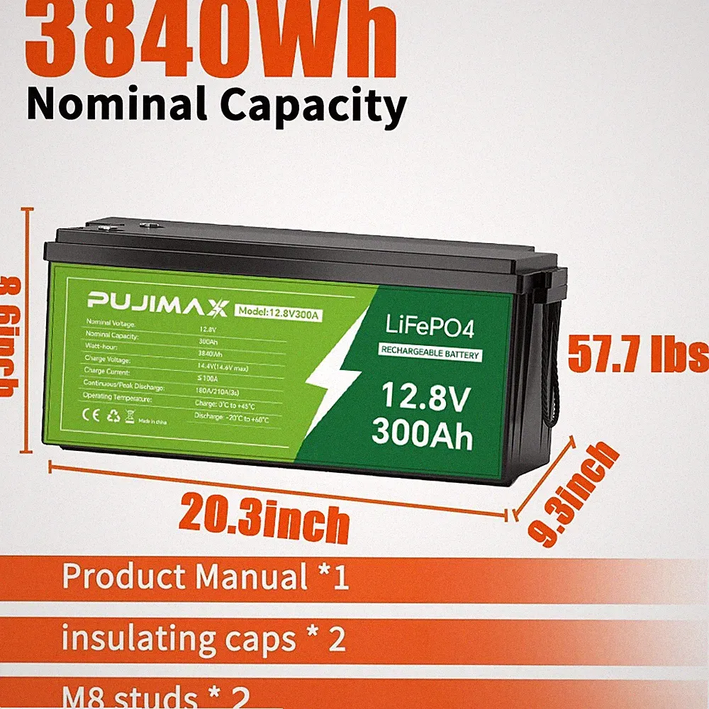 300Ah 12V LiFePO4 Lithium Battery 3840Wh Built-in BMS Deep Cycle Marine RV Solar